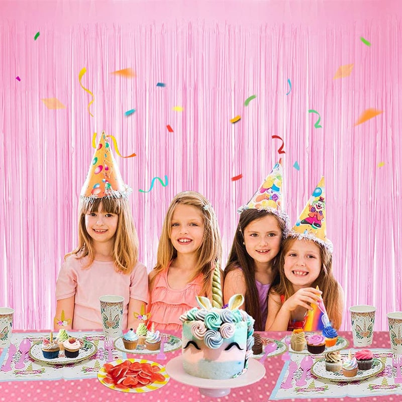 BEISHIDA 2 Pack Pink Tinsel Foil Fringe Curtains Light Macaron Metallic Curtain Photo Backdrop for Wedding Party Birthday Stage Bridal Shower Decor(3.28 ft x 6.56 ft) - Image 4